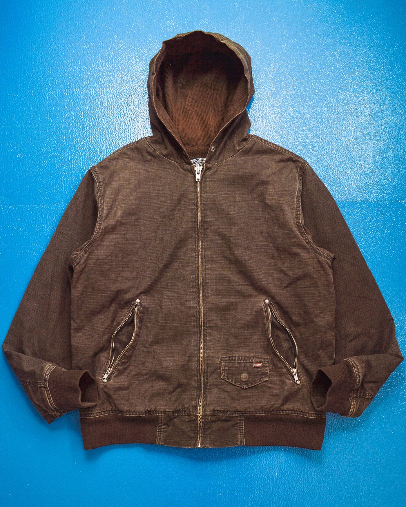 Stussy Faded Brown Brushed Cotton Zip Up Hoody Jacket (M)